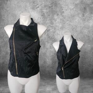 Whitney Eve Chic Black Biker Vest with Gold Accents Size 4